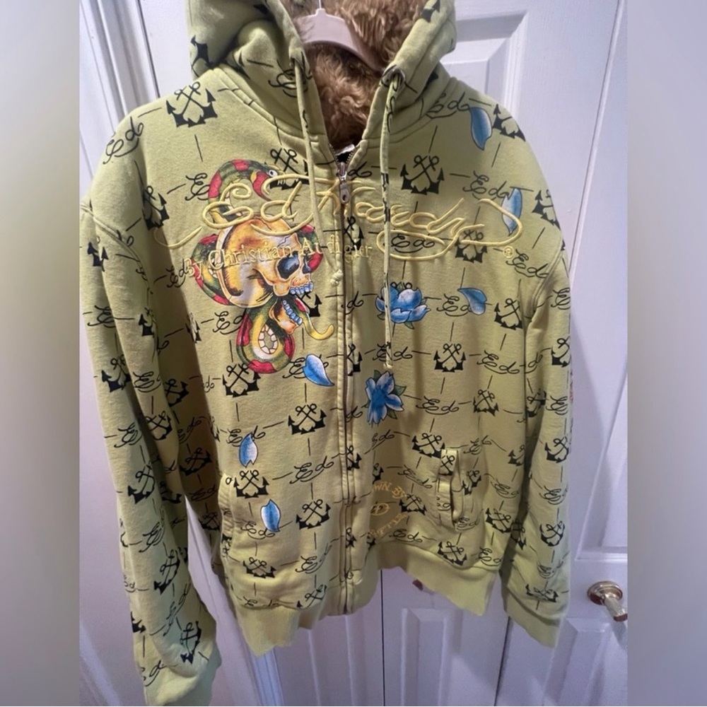 Ed Hardy Brown Faux Fur Jacket Men’s XXL